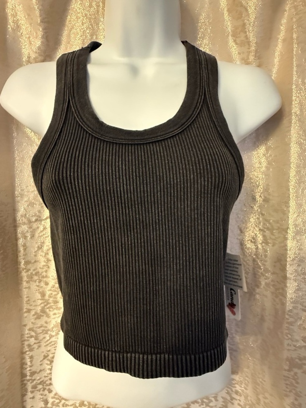 Cotton Candy Ribbed Tank Top - Charcoal